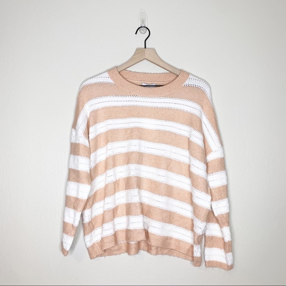 NWT FRNCH Nadiege Striped Boxy Pastel Pink Crewneck Sweater M/L - Picture 2 of 11